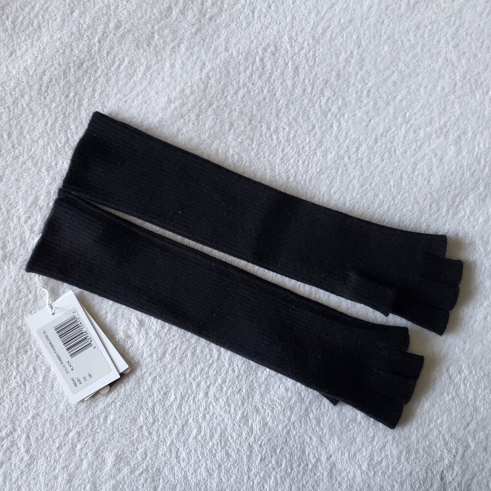 NEW Autumn Cashmere 100% Cashmere Ribbed Long Fingerless Gloves Arm Warmers BLK